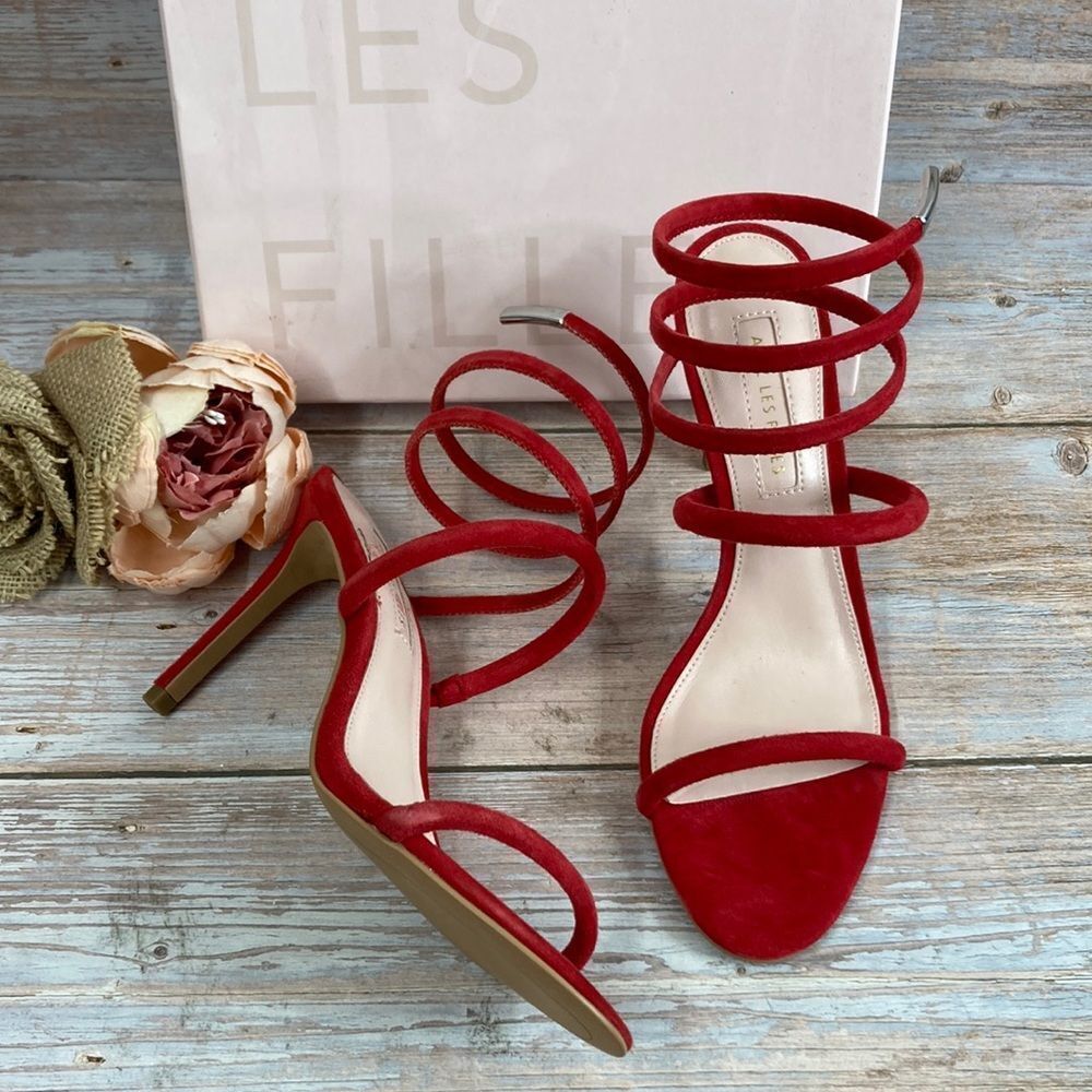 AVEC LES FILLES Joia Red Kid Suede Ankle Wrap Sandal 6M